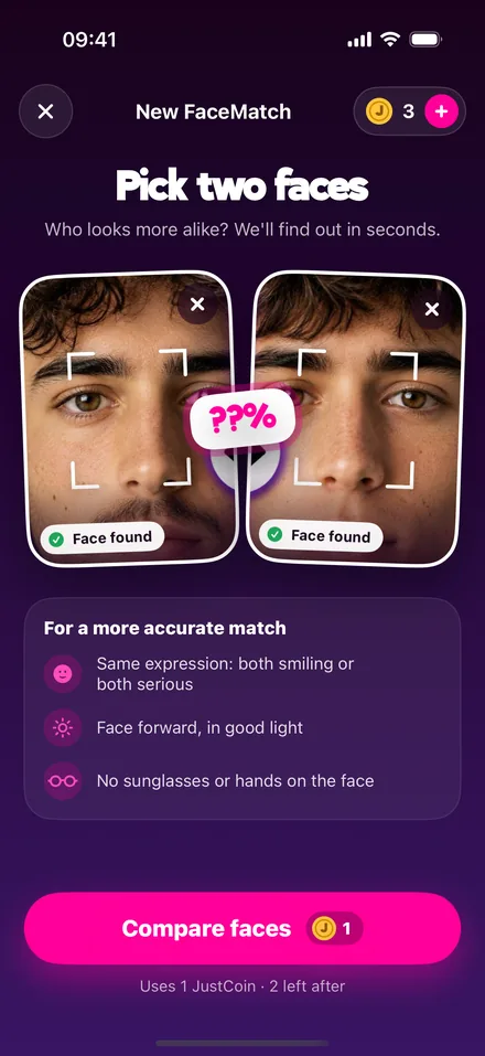 Choosing the two faces to compare