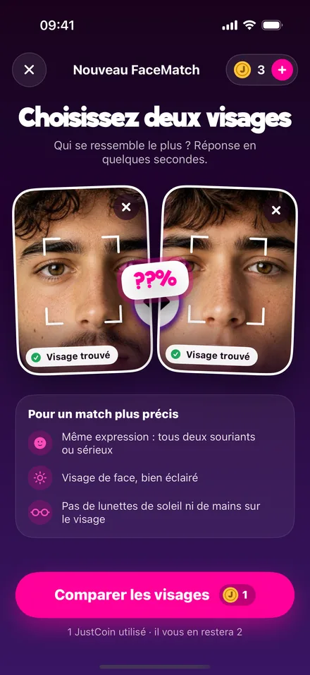 Le choix des deux visages à comparer